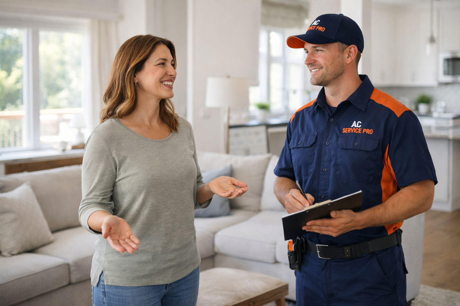 Friendly conversation in a bright living room